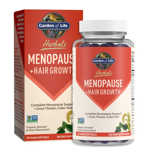 [BRSROFI3DJ7RMDQU] Garden of Life Herbals Menopause Supplement with S-equol & Trans-Resveratrol for Multi-Symptom Relief, Keranat for Thicker, Fuller Hair Growth – Non-GMO, Gluten-Free, Vegan, Berry Flavor, 30 Servings
