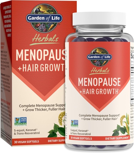 [BRSROFI3DJ7RMDQU] Garten des Lebens Kräuter Menopause Supplement mit S-Equol & Trans-Resveratrol für Multi-Symptom Relief, Keranat für Thicker, Fuller Hair Growth – Non-GMO, Gluten-Free, Vegan, Berry Flavor, 30 Servierungen