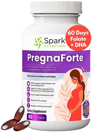 [BRSROHQBOQFWAYAY] Pregnaforte 1 a day Prenatal vitamins for women 2 month: Folic acid, Fish Oil Omega 3 DHA/EPA, Vitamin D3, B6, Vitmain B12, C, E, Calcium, Iron, Magnesium, Zinc supplement FSA HSA eligble multivitamin