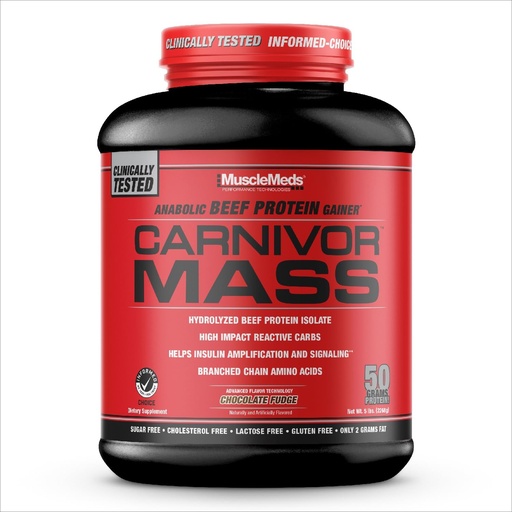 [BRSROAD7CB7WAC35] MuscleMeds CARNIVOR massa Gainer proteína de bovino isolado Shake, 50 Grams proteína, 125 Grams carboidratos, 0 gordura, 0 açúcar, Lactose livre, Chocolate Fudge, 5 libras