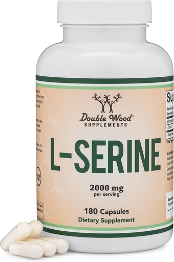 [BRSWGAANDIFBG3LF] Capsules L-Serine (Troisième partie testée) - 2 000 mg de portions utilisées dans l'étude clinique, 180 Nombre, 500 mg par gélule (acide amino sériné pour la production de sérotonine et le soutien du cerveau) par Double Wood