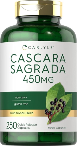 [BRSW2HT4AENRYELH] Carlyle Cascara Sagrada Capsules | 450 mg | 250 Count | Herbal Supplement | Non-GMO, Gluten Free