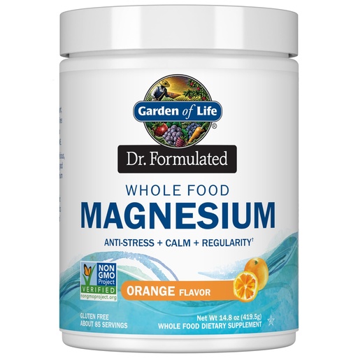 [BRSWG2YNA4BWOCI4] Garden of Life Dr. Formulated Whole Food Magnesium Complex Powder with Probiotics – Stress & Sleep Support, Non-GMO, Gluten-Free, Vegan, Orange Flavor, 85 Servings