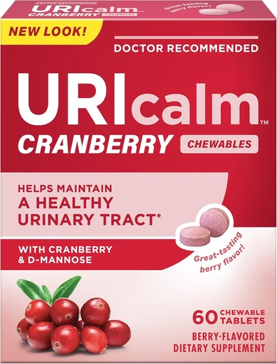 [BRSWICQHDEMBUDL4] Uricalm Cranberry, Suplemento dietético diario Chewable con D-Mannose, Berry, 60 Cuenta
