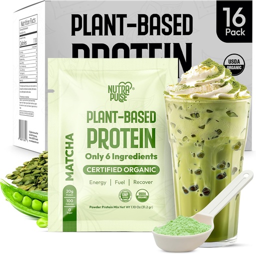 [BRSROA3QBEAW2C3O] Matcha Vegan Protein Powder Pack - 20g Organic Plant Based Protein - Non-GMO, Gluten- Free, Soy- Free - Smoothie & Shake Ready - Easy to Digest - 16 Single Servings - Wypróbuj wszystkie 16!