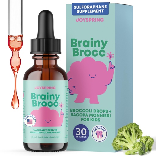 [BRSROGAKCIDRYETB] JoySpring Broccoli Supplement for Kids | Sulforaphane & Bacopa Monnieri Drops | Supports Cognitive Function | Vegan & Kid-Friendly
