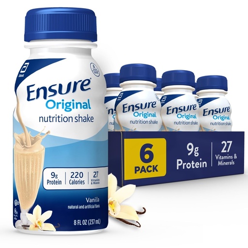[BRSWIHIGBB4RYHTI] Ensure Original Vanilla Nutrition Shake | Small Meal Replacement Shake | Ready To Drink | 9g Protein, 27 Vitamins and Minerals | 8 fl oz - 6 Pack