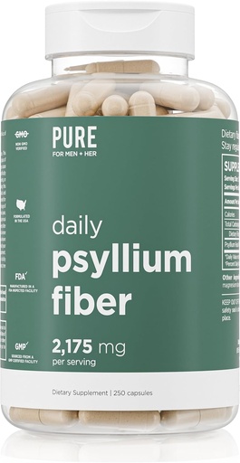 [BRSROBIDCF6BUHIU] Tīrs vīriešiem Ikdienas Psyllium Husk Fiber Papildinājums Tīrs Viņas ; Gremošanas Regularity & Gut Veselības Atbalsts ; Šķīstošs Fiber Pulveris, 2,175mg Per Servējot       ; 250 Kapsulas