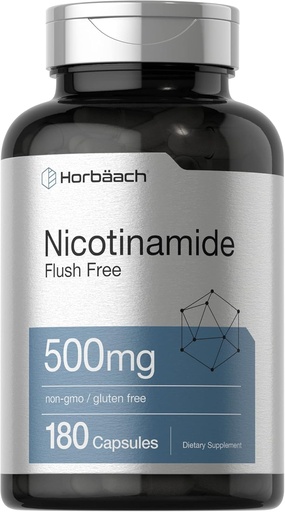 [BRSRMAQ7B4HWEHQ2] Horbach Nicinamide 500mg | 180 Capsules | Flush Free Dateary Supplement | Not-GMO และ Glutember Free dition