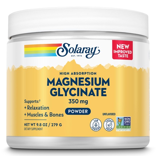 [BRSRA2QKBEFRAFDJ] SOLARAY Magnesium Glycinate Powder 350 mg - High Absorption Magnesium Glycinate Supplement - Bones, Muscle and Relaxation Support - Unflavored, Vegan, Gluten Free, 60-Day Guarantee, 50 Servings, 9.8oz