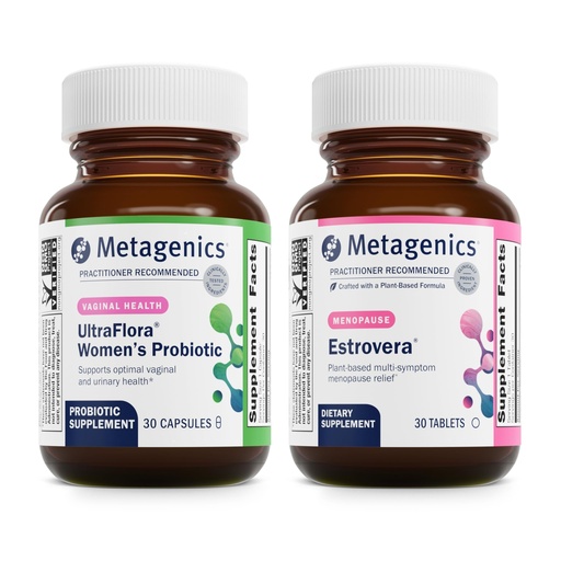 [BRSRAFTRBEBWAYI3] Metagenics Bundle - UltraFlora Women's & HerWellness Estrovera - 30 Count of UltraFlora Women's for Vaginal Health - 30 Tablets of Estrovera for Hot Flashes, Menopause Relief & Night Sweats