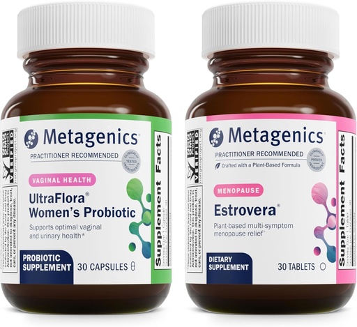 [BRSRAFTRBEBWAYI3] Metagenika Bundle - UltraFlora Ženské & HerWellness Estrovera - 30 Počet UltraFlora Ženy pro Vaginální zdraví - 30 Tablety Estrovera pro horké záblesky, Menopauza Relief & Night Sweats