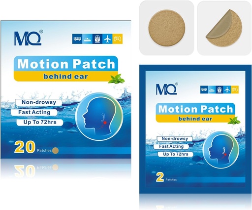 [BRSRAZLRAQFAG3Q6] MQ 20ct Motion Sickness Patches, Medium Color, Sea Sickness Patches Non Drowsy & Waterproof, Cruise Ship Travel Essentials, Fast Acting & Long Lasting 72H