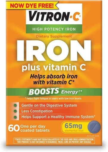 [BRSWKHDZCIFWOELH] Vitron-C High Potency Iron Supplement with Vitamin C, Pack of 3 (180 Count Total)