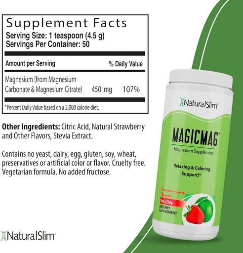 [BRSWGEAPAQJROEYU] NaturalSlim Magicmag Pure Magnesium Citrate Powder – Stress, Constipation, Muscle, and Heart Support | Natural Strawberry & Lime Flavored Magnesium Supplement - 8oz Drink Mix (3 Pack)