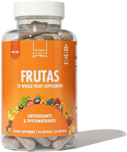 [BRSROGD2A4HAOC35] Santo Remedio Frutas, 22 Whole Fruit Dietary Supplement, Antioxidants and Phytonutrients, 90 Capsules, 30 Day Serving