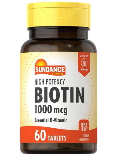 [BRSWKYYHB4DBMCQ3] Sundance High Potency Biotin 1,000 mcg Supplement | Essential B Vitamin Tablets | Vegetarian, Non-GMO & Gluten Free