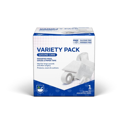 [BRSWGAITOAMGA23J] Rite Aid First Aid Gauze Pads, Variety Pack - Includes 25 Assorted Gauze Pads & Tape | Sterile Gauze Pads | First Aid Kit | Wound Care Supplies