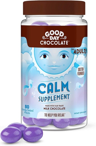 [BRSWGFA6OUFBAA34] Yetişkinler için İyi Day Chocolate Natural Calming Supplement, Theanine, Magnezyum, Fair Trade and Non-GMO Chocolate, 80 Adets
