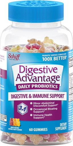 [BRSWIZI2OZ4RQFLE] Digestive Advantage, Probiotic Gummy for Adults, 60 Gummies, Gluten-Free, Survives 100x Better, Assorted Fruit Flavors, Supports Digestive Health