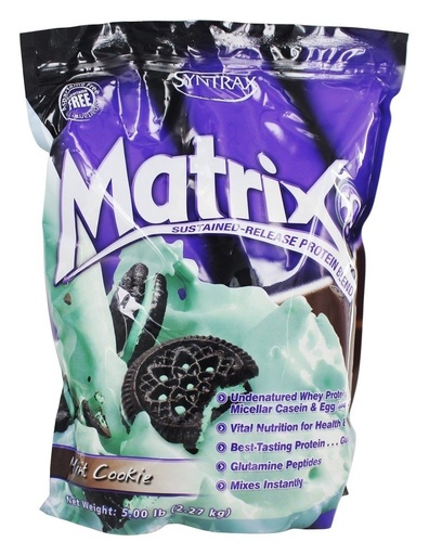 [BRSWIFLRBQPR4YD6] Syntrax Matrix Sustained Release Protein Powder - 11 Flavors and 3 Sizes! - Mint Cookie / 5LB Bag