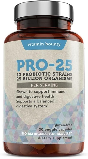 [BRSWKFYQO4CAMEDY] Vitamin Bounty Pro-25 Probiotic with Prebiotic - 25 Billion CFU for Men & Women - Digestive Health Support with Lactobacillus Acidophilus, Bifidobacterium - 30 Daily Capsules for Gut Health