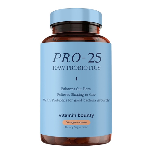 [BRSWKFYQO4CAMEDY] Vitamin Bounty Pro-25 Probiotics for Women & Men - 25 Billion CFU - Probiotic Prebiotic for Digestive Health & Gut Support with Lactobacillus Acidophilus, Bifidobacterium Probiotic - 30 Veg Capsules