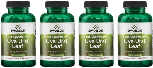 [BRSWGAANDJYG2ET3] Swanson Full-Spectrum Uva Ursi Leaf - Herbal Supplement Supporting Kidney & Urinary Tract Health - May Support Cardiovascular System Function & Bladder Health - (100 Capsules, 450mg Each) 4 Pack