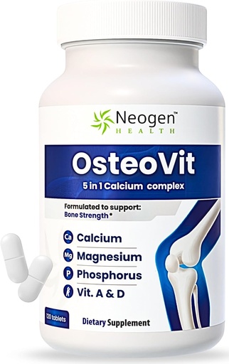 [BRSRAYYEOIJWM2TO] OsteoVit 5-in-1 Calcium 120 tabs Multivitamin: Calcium, Magnesium, Phosphorus, Vitamin D3 & A - Bone Strength & Flexibility*, Non-GMO Gluten Free | Calcium Supplement for Women & Men with Vitamin D