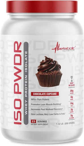 [BRSW2ZAECQFBO33Z] Metabolic Nutrition Whey Protein Isolate ISO PWDR Chocolate Cupcake, 1.54lb, 23 Servings, 26g Protein, Fast Digesting, Zero Carbs, Delicious Flavor, Very Low Carbs & Fat, Zero Lactose