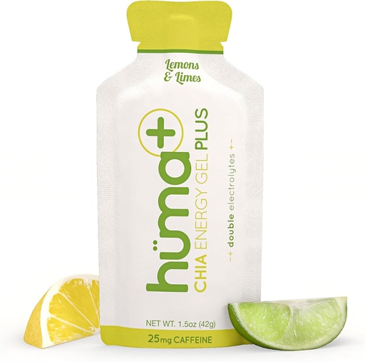 [BRSW2AQPBEMBM2QV] Huma Plus (Double Electrolytes) - Chia Energy Gel, Lemon Lime, 24 Gels, 25mg Caffeine - Stomach Friendly, Real Food Energy Gels
