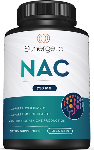 [BRSRMED2AAOQ2E37] Sunergetic Premium NAC Supplement N-Acetyl Cysteine – 750mg Per Capsule – Supports Liver, Detox Immune, Cellular & Respiratory Health – 90 N Acetyl Cysteine Capsules
