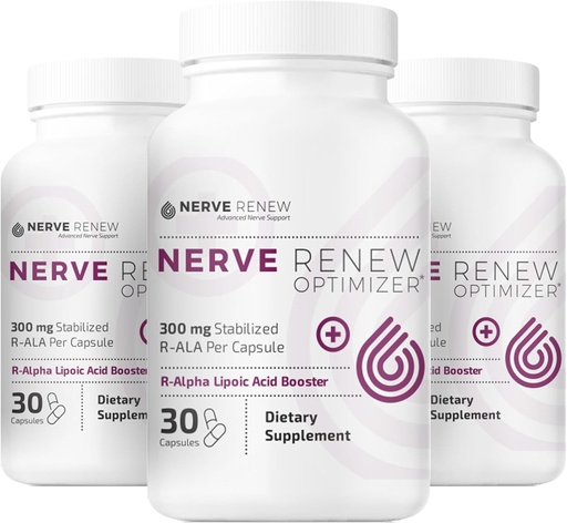 NERVE RENEW Optimizer, 3 Embalagem (90 Cápsulas) - 300 mg Ácido Lipóico R-Alfa Estabilizado por Cápsula para Suporte de Desconforto Nervo Natural - Absorção Rápida - Seguro e Tudo Natural