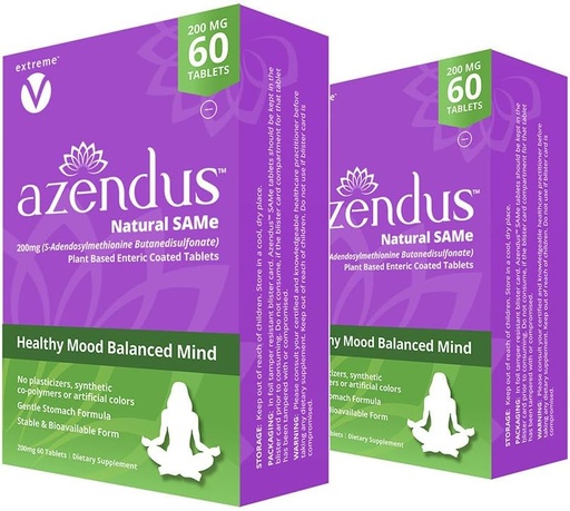 [BRSWECQDDMARAF3X] Azendus Mood 200mg dari S-Adendosylmethionine Buantin disulfonate (Sama) (2 Kotak) (2 Kotak - 120 Tableg Coated Enterik) Vegan, Gluten Free, Soy Free