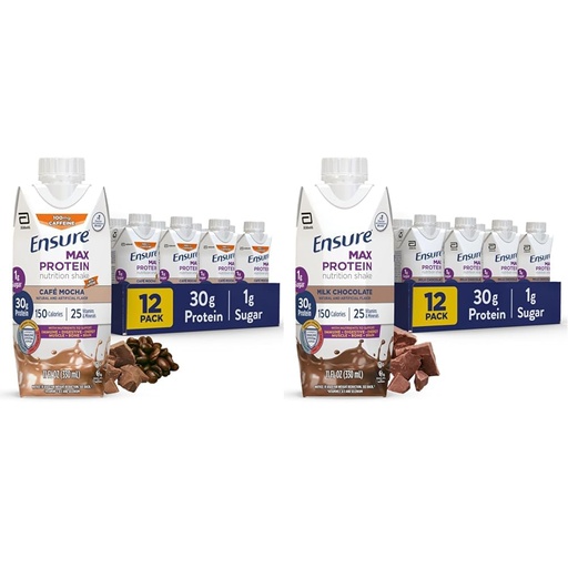 [BRSRAYANOAJRGGTA] Ensure Max Protein Nutritional Shake with 30g Protein, 25 Vitamins & Minerals, 7 Flavors including Cafe Mocha and Milk Chocolate, Pack of 12, Gluten Free