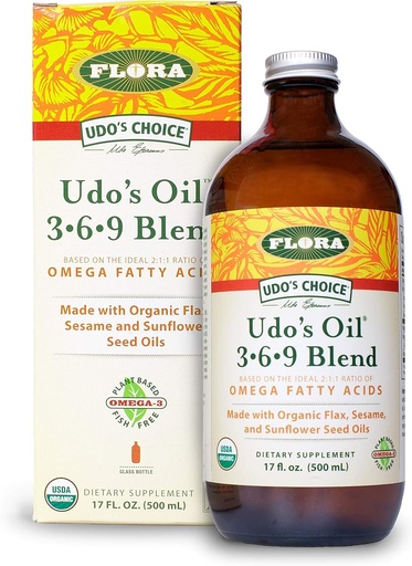 [BRSWKZY3BV7QIHI5] Flora Udo's Oil 3-6-9 Blend - Vegan Omega-3 & Omega-6 Oil - Sisältää Organic Coconut Oil, Flax Seed Oil & More - Pidä kylmänä - 17 fl. oz.
