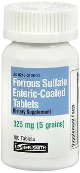 [BRSWKGIZAABWEFYZ] Ferrous Sulfate 325mg Enteric-Coated Tablets 100 Count