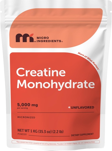 [BRSW2CYPBMHB62TL] Micro Ingredients Creatine Monohydrate Powder 1 kg (2.2 Lbs), 5000mg Per Serv, Micronized Creatine Powder, Unflavored, No Filler, Keto & Vegan, Easy Dissolve, Pre Workout for Women & Men*