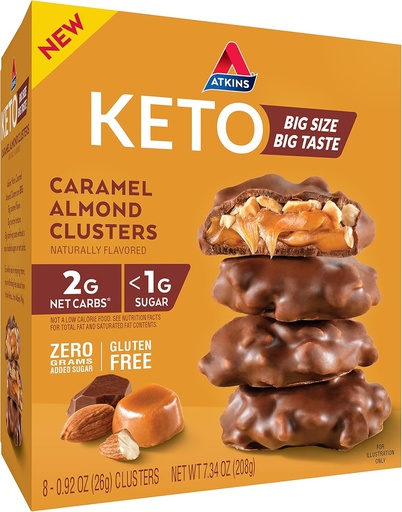 [BRSW2ZT7C4IGMDI6] Atkins Karamel Almond Clusters, Gluten Free, High in סיבים, 1g Sugar, 2g Net Carb, Keto Friendly, 8 Count
