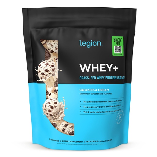 [BRSWKEI2CZYQ2FYZ] LEGION Whey+ Protein Whey Isolate from Grass Fed Cows (Cookies & Cream, 30 Servings) - Whey Protein Isolate Powder Low Calorie, Non-GMO, Sugar Free, Lactose and Gluten Free, All Natural Protein Powder