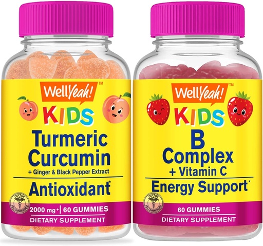 [BRSROBD5BUGREAI7] WellYeah Turmeric Curcumin Kids + B Complex Kids, Gummies Bundle - Great Tasting, Vitamin Supplement, Gluten Free, GMO Free, Chewable Gummy