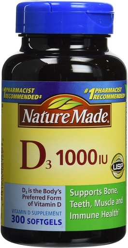 [BRSWIFL5AYBQK23U] Nature Made Vitamin D3 1000 IU, 300 Tablets