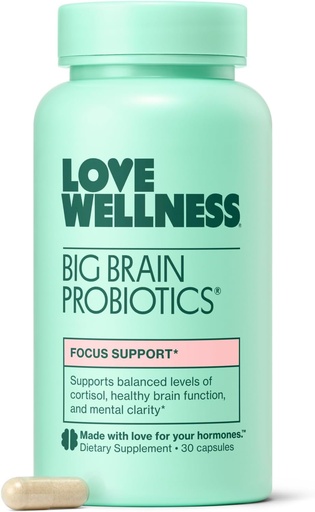 [BRSRMHQOPMNRYHYV] Amor Wellness Big Brain Probiotics | Suplemento de soporte cerebral | Suplementos cerebrais para memoria e foco | promove a claridade mental e humor | Organic Reishi, Chaga, & Lions Mane | 30 Conde