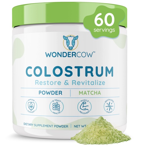 [BRSRAYI2BV7WYDLK] WONDERCOW Colostrum Supplement Powder for Gut Health, Immune Support & Wellness | Natural IgG Pure Whole Bovine Colostrum Superfood, Matcha, 60 Servings