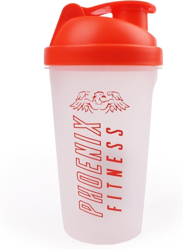 [BRSWKZACB56BKD34] Phoenix Fitness Protein Shaker Bottle - 500ml Leakproof Bottle with Screw Top Lid and Mesh Grid - Dishwasher Safe BPA Free Sports & Gym Bottle - Orange