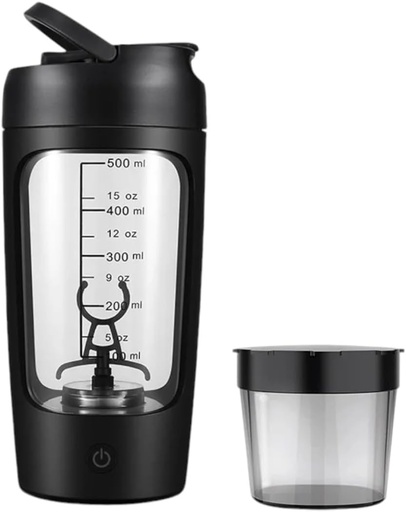 [BRSRAFILOZ5BMFD2] Electric Portable Protein Shaker Bottle for Smooth Blends | w/FREE PROTEIN POWDER CUP | Premium Bottle Made from Tritan – BPA Free | 650 ml | Rechargeable | for GYM & Sports Enthusiast. (Black)