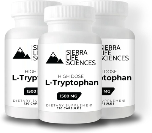 [BRSROBAEC4FGKADD] 1500mg High Dose L-Tryptophan Max in Easy-to-Swallow Capsules | Gluten-Free, Non-GMO | 40 Servings (3-Pack)