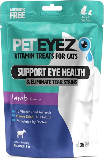 [BRSROELYOUHWK2A4] PetEyez Vitamin Treats for Cats - Tear Stain Remover - Eye Health Support - Reduces Itching & Allergies - Lamb Flavor - 1oz