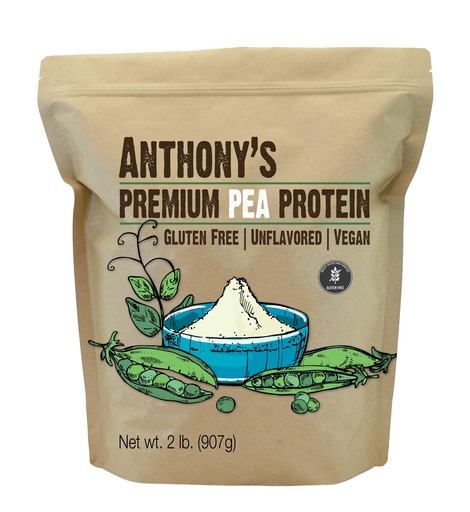 [BRSWKEIGAINQMH3I] Anthony's Premium Pea Protein, 2 lb, Plant Based, Gluten Free, Unflavored, Vegan, Keto Friendly, Made from Peas