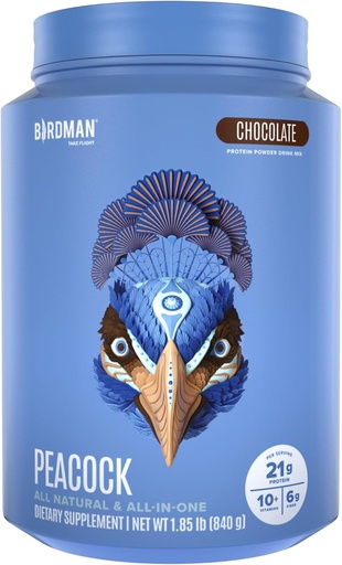 [BRSRAGQQCF5WM33G] BIRDMAN Peacock Vegan Protein Powder | Complete Plant Based Meal Replacement Shake with Magnesium, Vitamin D, MCT Oil | All in One Supplement for Men and Women | Smooth Texture | Chocolate Flavor